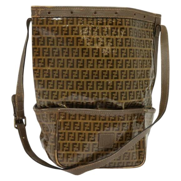 FENDI Zucchino Canvas Shoulder Bag Brown - Picture 1 of 12